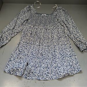 Motherhood Maternity Navy and White Sheer Summer Smocked Peasant Top Shirt